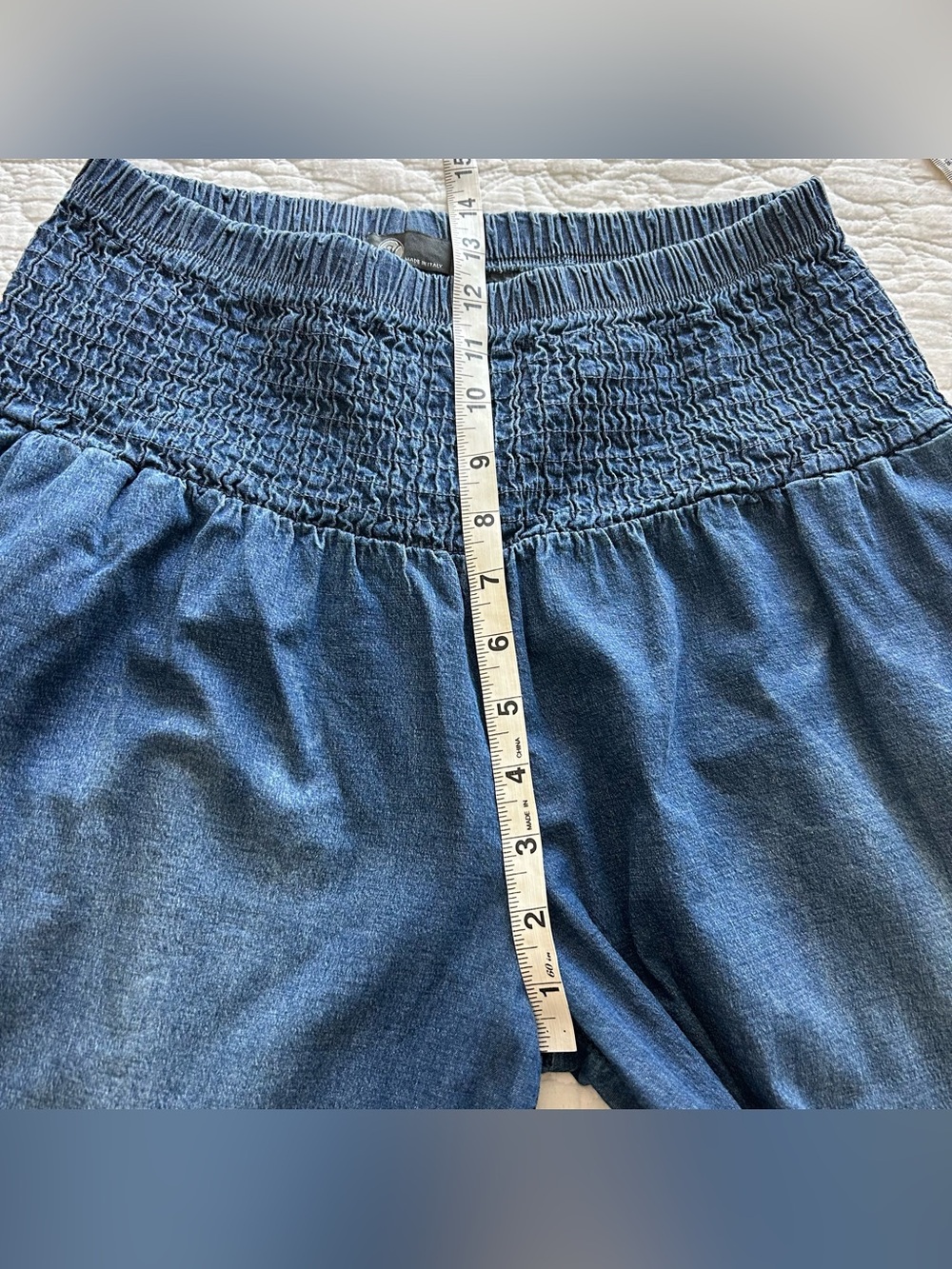M Made in Italy Smocked Waist Wide Leg Baggy Blue Jeans Women’s XL Boho Cotton - Picture 10 of 11